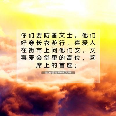 Picture 07 - 路 加 福 音 20:46 CUVS - 你 们 要 防 备 文 士 。 他 们 好 穿 - Bible Verse Picture