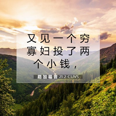 Picture 07 - 路 加 福 音 21:2 CUVS - 又 见 一 个 穷 寡 妇 投 了 两 个 小 - Bible Verse Picture