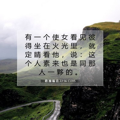 Picture 07 - 路 加 福 音 22:56 CUVS - 有 一 个 使 女 看 见 彼 得 坐 在 火 - Bible Verse Picture