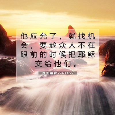 Picture 07 - 路 加 福 音 22:6 CUVS - 他 应 允 了 ， 就 找 机 会 ， 要 趁 - Bible Verse Picture