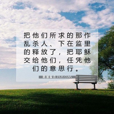 Picture 07 - 路 加 福 音 23:25 CUVS - 把 他 们 所 求 的 那 作 乱 杀 人 、 - Bible Verse Picture