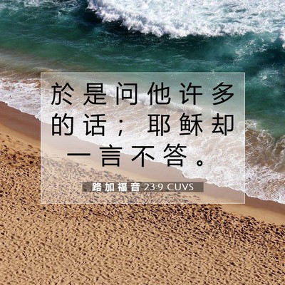 Picture 07 - 路 加 福 音 23:9 CUVS - 於 是 问 他 许 多 的 话 ； 耶 稣 却 - Bible Verse Picture