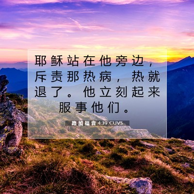 Picture 07 - 路 加 福 音 4:39 CUVS - 耶 稣 站 在 他 旁 边 ， 斥 责 那 热 - Bible Verse Picture