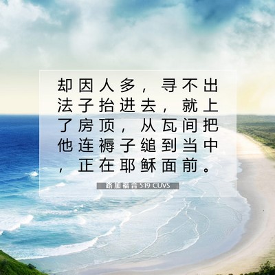 Picture 07 - 路 加 福 音 5:19 CUVS - 却 因 人 多 ， 寻 不 出 法 子 抬 进 - Bible Verse Picture