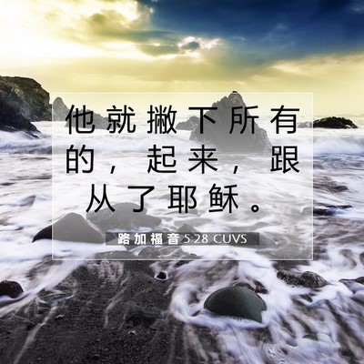 Picture 07 - 路 加 福 音 5:28 CUVS - 他 就 撇 下 所 有 的 ， 起 来 ， 跟 - Bible Verse Picture