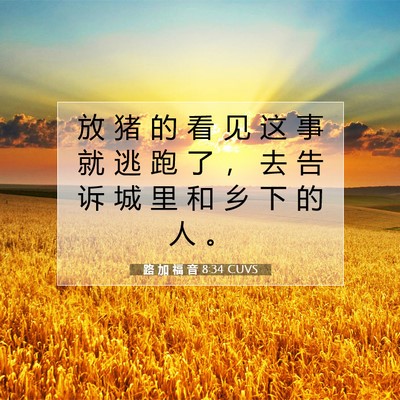 Picture 07 - 路 加 福 音 8:34 CUVS - 放 猪 的 看 见 这 事 就 逃 跑 了 ， - Bible Verse Picture