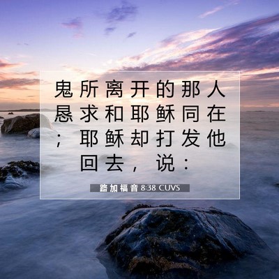 Picture 07 - 路 加 福 音 8:38 CUVS - 鬼 所 离 开 的 那 人 恳 求 和 耶 稣 - Bible Verse Picture