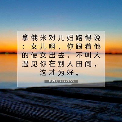 Picture 07 - 路 得 记 2:22 CUVS - 拿 俄 米 对 儿 妇 路 得 说 ： 女 儿 - Bible Verse Picture