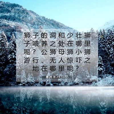 Picture 07 - 那 鸿 书 2:11 CUVS - 狮 子 的 洞 和 少 壮 狮 子 喂 养 之 - Bible Verse Picture