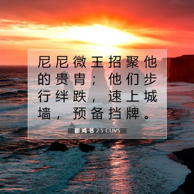 Picture 07 - 那 鸿 书 2:5 CUVS - 尼 尼 微 王 招 聚 他 的 贵 胄 ； 他 - Bible Verse Picture
