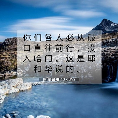 Picture 07 - 阿 摩 司 书 4:3 CUVS - 你 们 各 人 必 从 破 口 直 往 前 行 - Bible Verse Picture