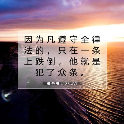 Picture 07 - 雅 各 书 2:10 CUVS - 因 为 凡 遵 守 全 律 法 的 ， 只 在 - Bible Verse Picture