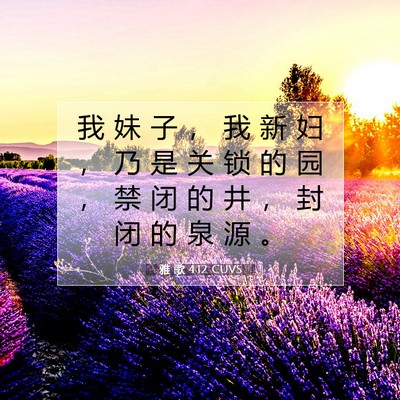 Picture 07 - 雅 歌 4:12 CUVS - 我 妹 子 ， 我 新 妇 ， 乃 是 关 锁 - Bible Verse Picture