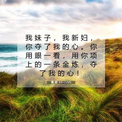 Picture 07 - 雅 歌 4:9 CUVS - 我 妹 子 ， 我 新 妇 ， 你 夺 了 我 - Bible Verse Picture