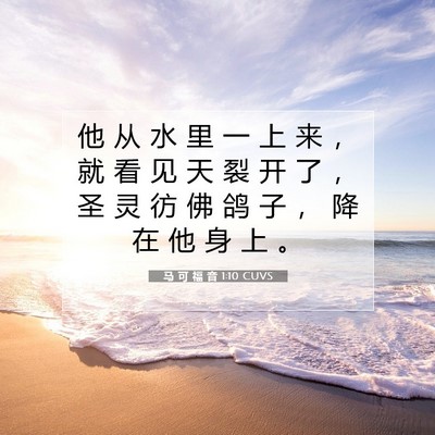 Picture 07 - 马 可 福 音 1:10 CUVS - 他 从 水 里 一 上 来 ， 就 看 见 天 - Bible Verse Picture