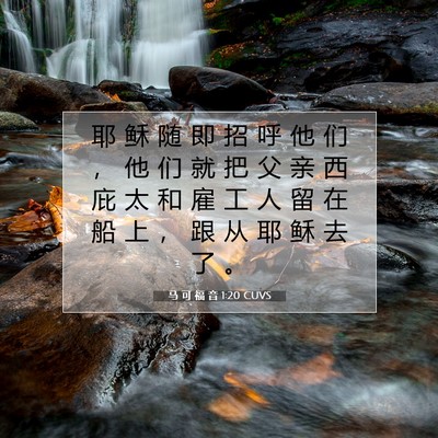 Picture 07 - 马 可 福 音 1:20 CUVS - 耶 稣 随 即 招 呼 他 们 ， 他 们 就 - Bible Verse Picture