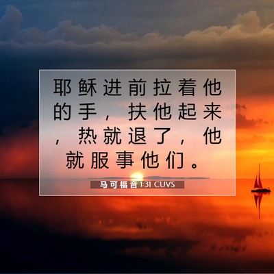 Picture 07 - 马 可 福 音 1:31 CUVS - 耶 稣 进 前 拉 着 他 的 手 ， 扶 他 - Bible Verse Picture