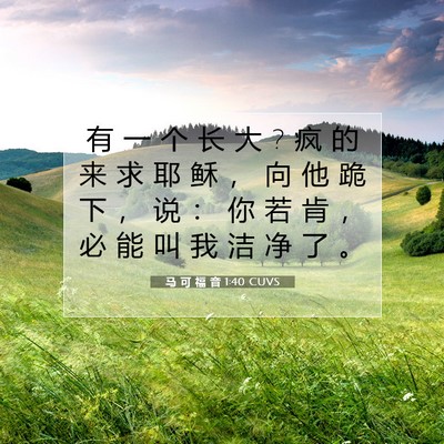 Picture 07 - 马 可 福 音 1:40 CUVS - 有 一 个 长 大 ? 疯 的 来 求 耶 稣 ， - Bible Verse Picture