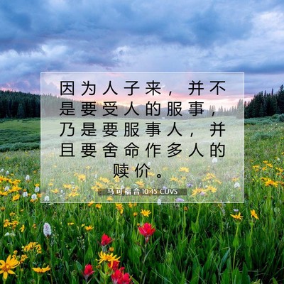 Picture 07 - 马 可 福 音 10:45 CUVS - 因 为 人 子 来 ， 并 不 是 要 受 人 - Bible Verse Picture