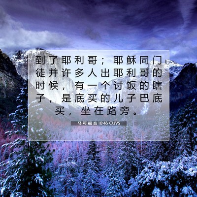 Picture 07 - 马 可 福 音 10:46 CUVS - 到 了 耶 利 哥 ； 耶 稣 同 门 徒 并 - Bible Verse Picture