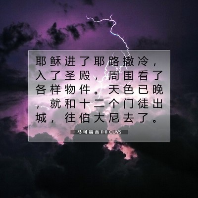 Picture 07 - 马 可 福 音 11:11 CUVS - 耶 稣 进 了 耶 路 撒 冷 ， 入 了 圣 - Bible Verse Picture