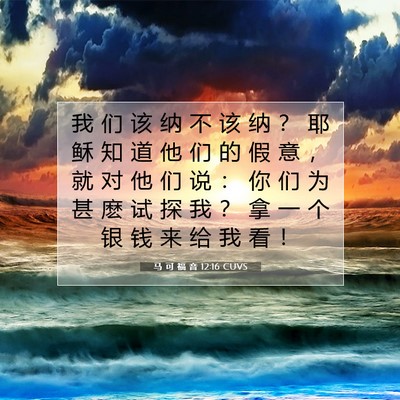 Picture 07 - 马 可 福 音 12:16 CUVS - 我 们 该 纳 不 该 纳 ？ 耶 稣 知 道 - Bible Verse Picture