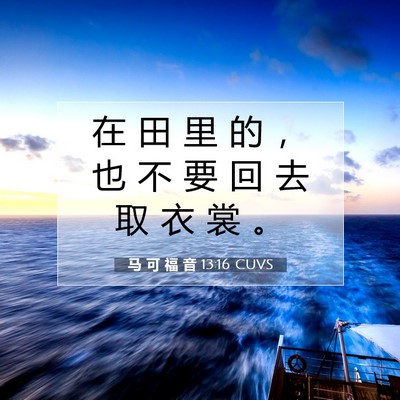 Picture 07 - 马 可 福 音 13:16 CUVS - 在 田 里 的 ， 也 不 要 回 去 取 衣 - Bible Verse Picture