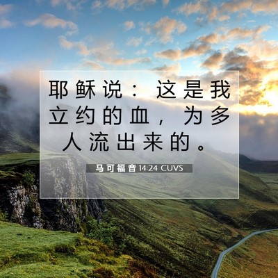 Picture 07 - 马 可 福 音 14:24 CUVS - 耶 稣 说 ： 这 是 我 立 约 的 血 ， - Bible Verse Picture