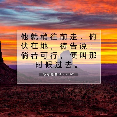 Picture 07 - 马 可 福 音 14:35 CUVS - 他 就 稍 往 前 走 ， 俯 伏 在 地 ， - Bible Verse Picture