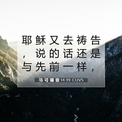Picture 07 - 马 可 福 音 14:39 CUVS - 耶 稣 又 去 祷 告 ， 说 的 话 还 是 - Bible Verse Picture