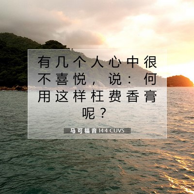 Picture 07 - 马 可 福 音 14:4 CUVS - 有 几 个 人 心 中 很 不 喜 悦 ， 说 - Bible Verse Picture