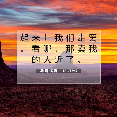 Picture 07 - 马 可 福 音 14:42 CUVS - 起 来 ！ 我 们 走 罢 。 看 哪 ， 那 - Bible Verse Picture