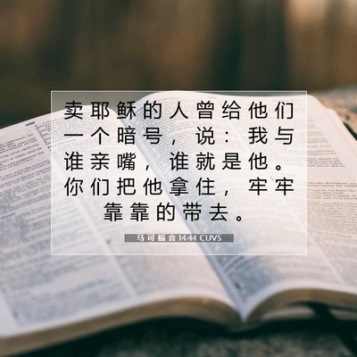 Picture 07 - 马 可 福 音 14:44 CUVS - 卖 耶 稣 的 人 曾 给 他 们 一 个 暗 - Bible Verse Picture