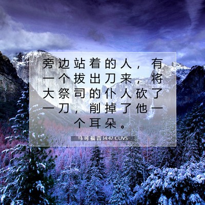 Picture 07 - 马 可 福 音 14:47 CUVS - 旁 边 站 着 的 人 ， 有 一 个 拔 出 - Bible Verse Picture