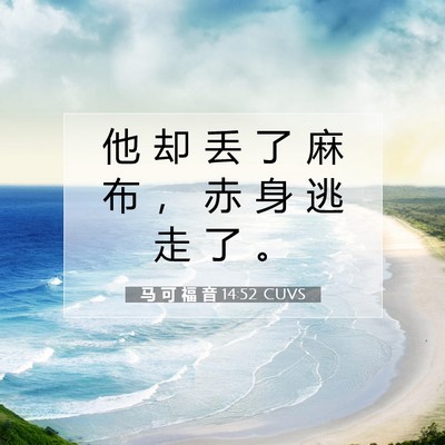Picture 07 - 马 可 福 音 14:52 CUVS - 他 却 丢 了 麻 布 ， 赤 身 逃 走 了 - Bible Verse Picture