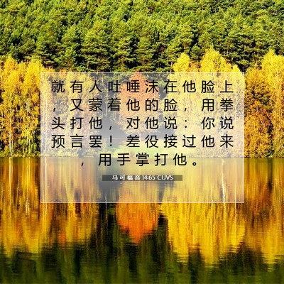 Picture 07 - 马 可 福 音 14:65 CUVS - 就 有 人 吐 唾 沫 在 他 脸 上 ， 又 - Bible Verse Picture