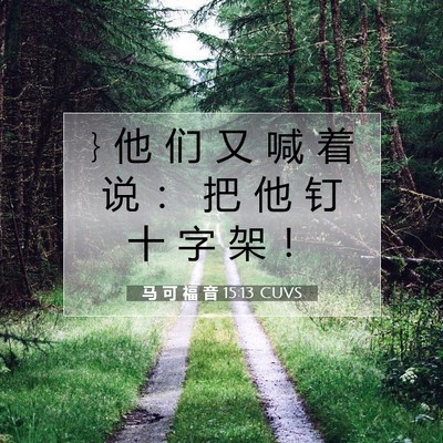 Picture 07 - 马 可 福 音 15:13 CUVS - } 他 们 又 喊 着 说 ： 把 他 钉 十 字 - Bible Verse Picture