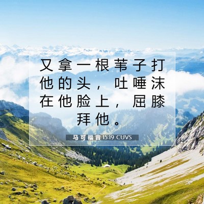 Picture 07 - 马 可 福 音 15:19 CUVS - 又 拿 一 根 苇 子 打 他 的 头 ， 吐 - Bible Verse Picture