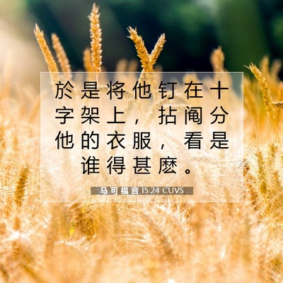 Picture 07 - 马 可 福 音 15:24 CUVS - 於 是 将 他 钉 在 十 字 架 上 ， 拈 - Bible Verse Picture