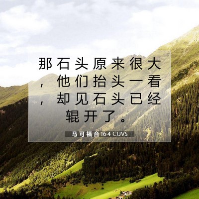 Picture 07 - 马 可 福 音 16:4 CUVS - 那 石 头 原 来 很 大 ， 他 们 抬 头 - Bible Verse Picture