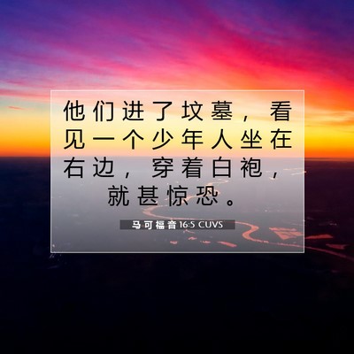 Picture 07 - 马 可 福 音 16:5 CUVS - 他 们 进 了 坟 墓 ， 看 见 一 个 少 - Bible Verse Picture