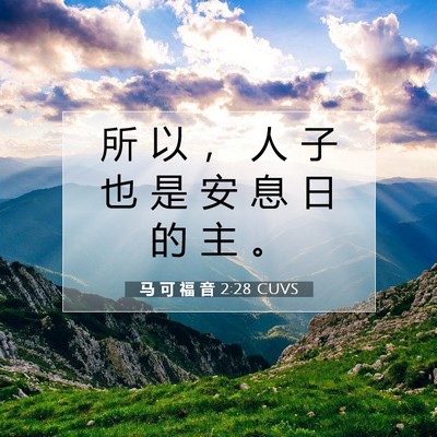 Picture 07 - 马 可 福 音 2:28 CUVS - 所 以 ， 人 子 也 是 安 息 日 的 主 - Bible Verse Picture