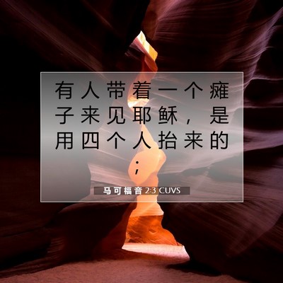 Picture 07 - 马 可 福 音 2:3 CUVS - 有 人 带 着 一 个 瘫 子 来 见 耶 稣 - Bible Verse Picture