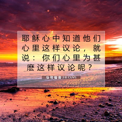 Picture 07 - 马 可 福 音 2:8 CUVS - 耶 稣 心 中 知 道 他 们 心 里 这 样 - Bible Verse Picture