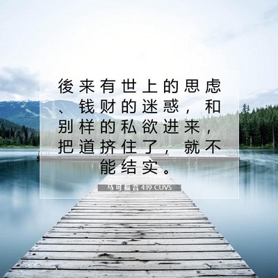 Picture 07 - 马 可 福 音 4:19 CUVS - 後 来 有 世 上 的 思 虑 、 钱 财 的 - Bible Verse Picture