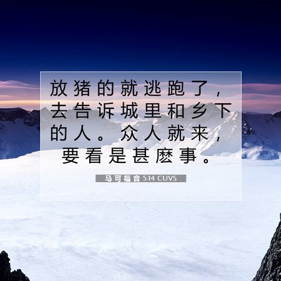 Picture 07 - 马 可 福 音 5:14 CUVS - 放 猪 的 就 逃 跑 了 ， 去 告 诉 城 - Bible Verse Picture
