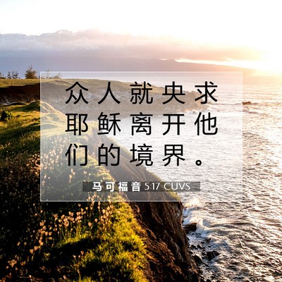 Picture 07 - 马 可 福 音 5:17 CUVS - 众 人 就 央 求 耶 稣 离 开 他 们 的 - Bible Verse Picture