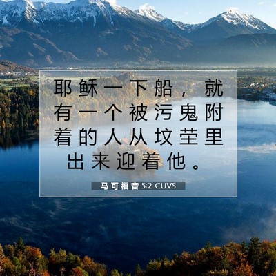 Picture 07 - 马 可 福 音 5:2 CUVS - 耶 稣 一 下 船 ， 就 有 一 个 被 污 - Bible Verse Picture