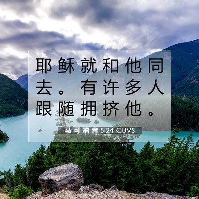 Picture 07 - 马 可 福 音 5:24 CUVS - 耶 稣 就 和 他 同 去 。 有 许 多 人 - Bible Verse Picture