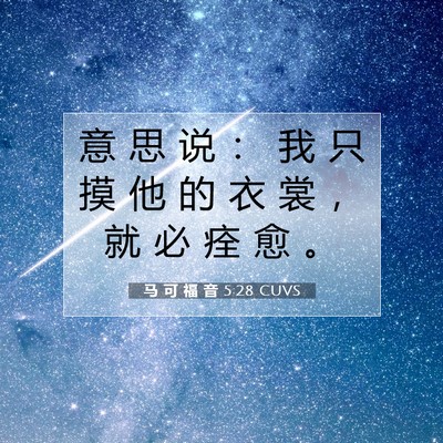 Picture 07 - 马 可 福 音 5:28 CUVS - 意 思 说 ： 我 只 摸 他 的 衣 裳 ， - Bible Verse Picture